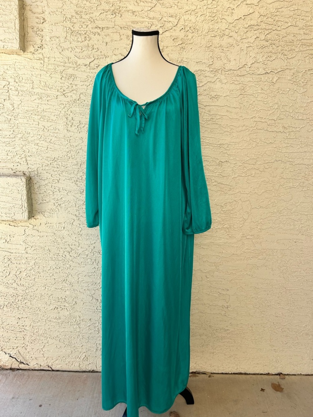 Turquoise Teal vintage Long Sleeve Maxi Nightgown